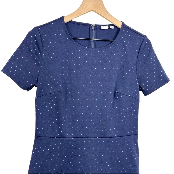 GAP Navy Polka Dot Print Ponte Dress Size 6 A-Line Short Sleeve Skater Retro - Picture 4 of 8